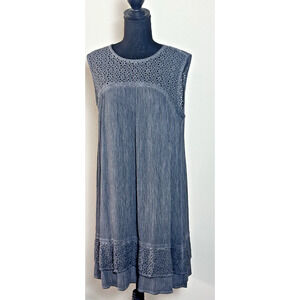 Knox Rose Gray Sleeveless Eyelet Crinkle Boho Dress with Eyelet Accents. Size L‎